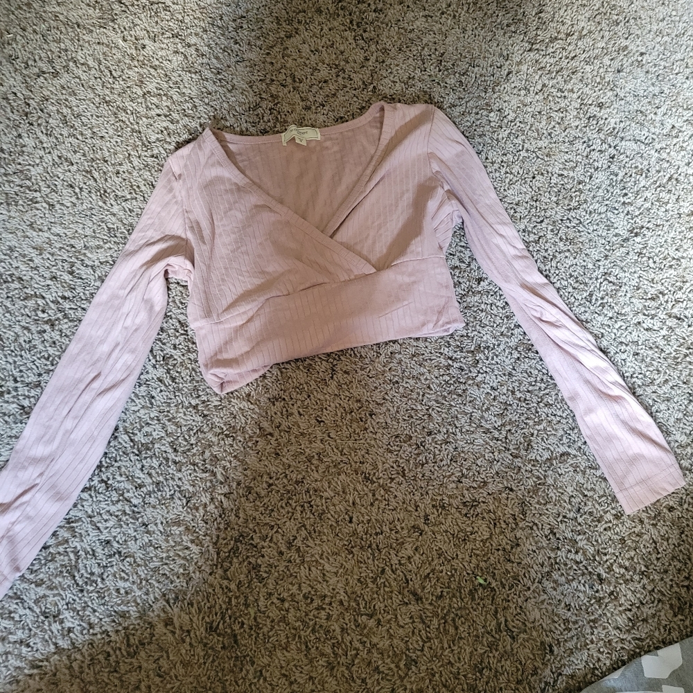 pink v neck shirt